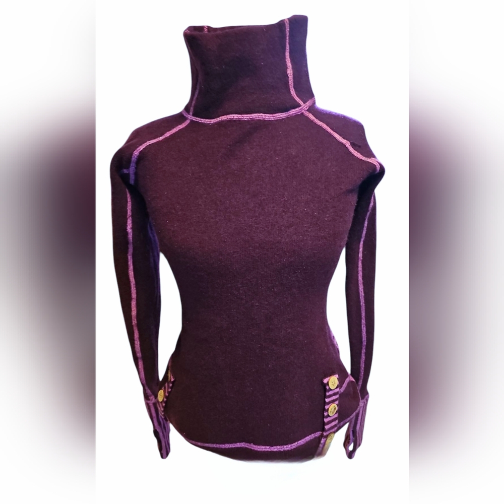 Women's Purple Turtleneck Sweater with Thumbhole